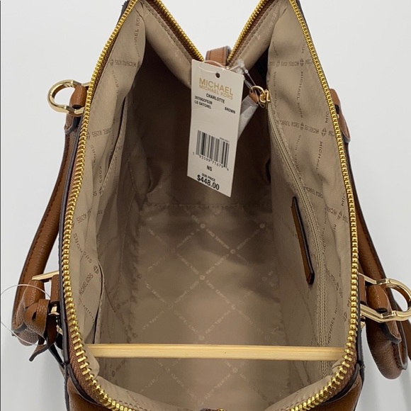 MICHAEL KORS CHARLOTTE LARGE SATCHEL BROWN MULTI - Picture 11 of 16